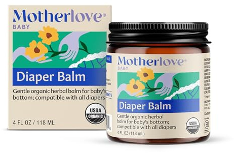 Motherlove Diaper Balm (4 oz) Organic Herbal Diaper Rash Cream—Cloth diaper Safe, Zinc Oxide- & Petroleum-Free