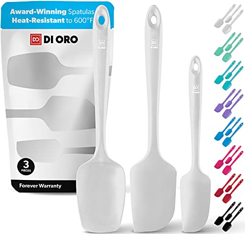 DI ORO Seamless Series 3 Piece Silicone Spatula Set - 600°F Heat Resistant Non Stick Rubber Kitchen Scraper Spatulas for Cooking, Baking, and Mixing – BPA Free and LFGB Certified Silicone (Stone)