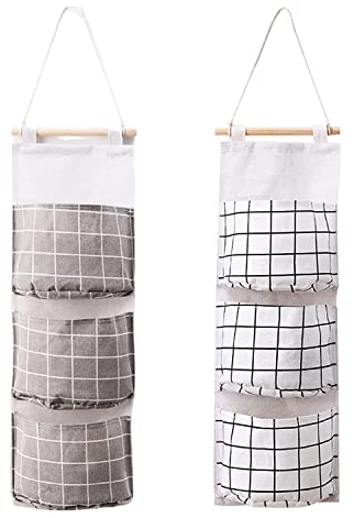 KYYLZ 2 pezzi Portaoggetti da Appendere, Organizzatore da Porta e Parete, Organizer Armadio con 3 Tasche in Tessuto, Pieghevole, Organizer da Appendere per Camera da Letto, Soggiorno, Ufficio
