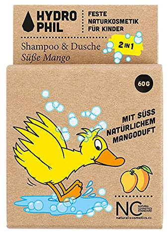 HYDROPHIL - Festes Kinder Shampoo & Dusche - Vegan - Naturkosmetik - Für alle Hauttypen (Süße Mango, 60g (1er Pack))