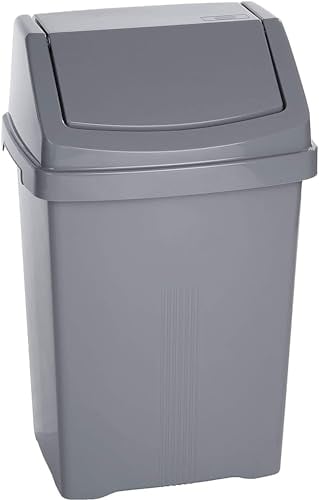 HOMION Plastic swing bin waste rubbish flip top lid recycling Containers dustbin (Grey/Silver, 50l swing bin)