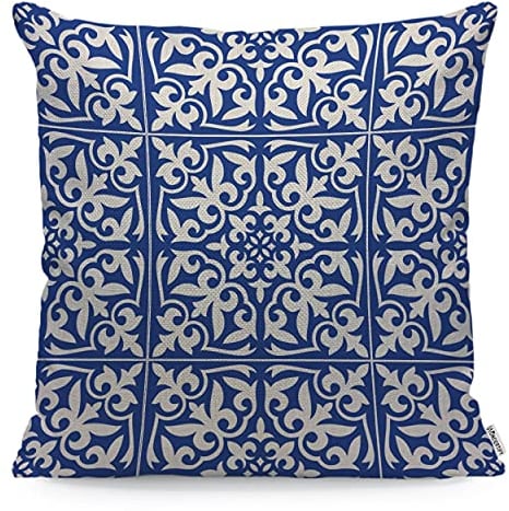 WONDERTIFY Ikat Damast-Kissenbezug, traditionelles Blumenmuster, Kobaltmuster, Kissenbezug für Couch, Heimdekoration, Blau / Weiß, 45 x 45 cm