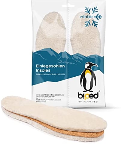biped Premium Lammfell Einlegesohlen gelockt - atmungsaktive Schuheinlagen aus echtem Fell mit Natur Kork Unterseite - extra dick und wärmend - für Winterschuhe, Stiefel und Arbeitsschuhe z2791(42-43)