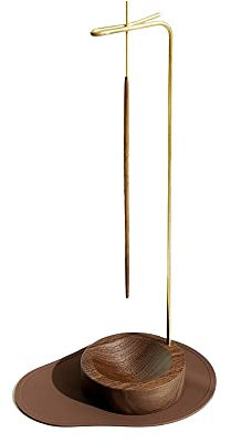 Dostende Porte-encens Multifonction en Bois avec Porte-encens en Laiton pour décoration d'intérieur, Yoga, Spa, Madiation (Bois de Noyer)