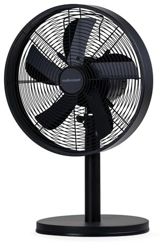 Mellerware Ventilador de Sobremesa Brizy Circle | 35W de Potencia | Oscilante | 3 Velocidades | 5 aspas metálicas 30 cm Diámetro | Aluminio | Caudal de aire fresco | Fácil transporte | Negro