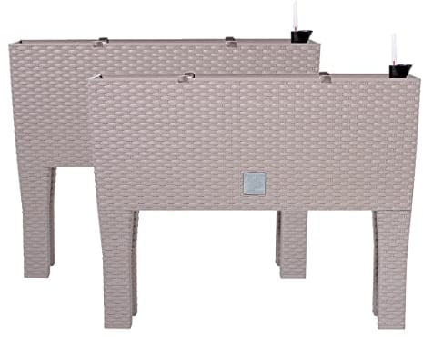 PAFEN 2X Blumentöpf Blumenkasten mit Füßen – 595 x 240 x 460 mm - Pflanztopf Rattan-Optik Übertopf Wasserstandsanzeiger Balkonkasten Pflanzkästen, Mocca