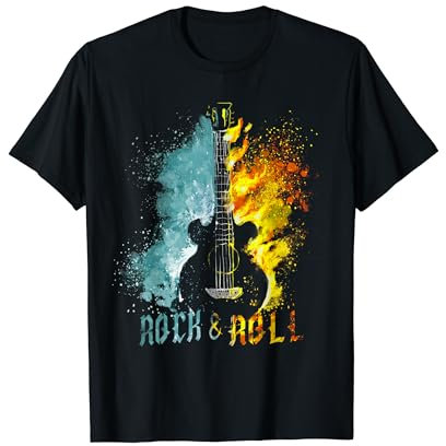 Rock & Roll Rocker Gitarre Flammen und Eis Gitarristen Band T-Shirt