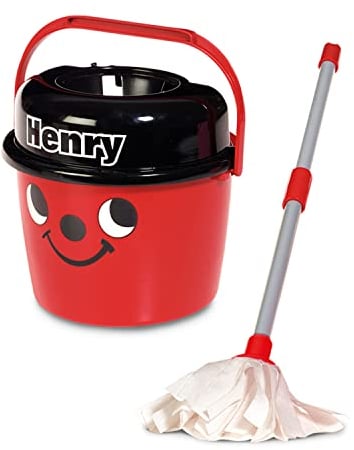 Casdon Henry Mop Age 3+ & Bucket | Branded Toy Cleaning Set For Children Aged 3+ | Features Henry’s Cheeky Face For Lots Of Cleaning Fun! (65650), Red