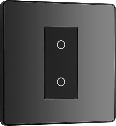 BG Electrical Secondary/Slave Single Touch Dimmer Light Switch, 2 Way, Screwless Front Plate, Evolve, Black Chrome, PCDBCTDS1B
