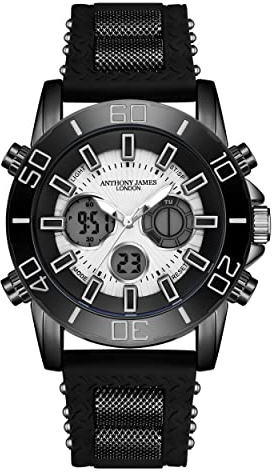 Anthony James Speedster Militär-Uhren für Herren, handmontiert, wasser- und kratzfest, analoge Armbanduhr mit Datum, Stoppuhr, Alarmfunktion, taktische Survival-Uhren für Herren, Schwarz , Riemen
