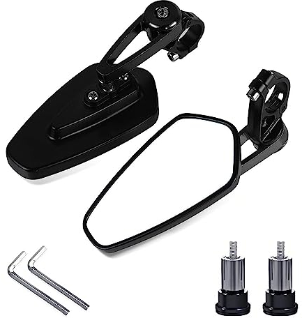 AULESSE InversantRétroviseur De Moto,7/8 22mm Universel Aluminium Rétroviseu Embout De Guidon Moto Latéraux Miroirs Arrière pour TV Moto Croiseur Scooter Suzuki Kawasaki