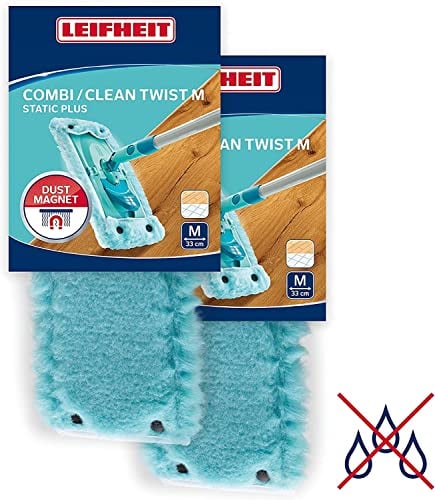 Leifheit 2er Set Wischbezug CLEAN Twist M Static Plus, Staubwischer für alle Bodenarten, zieht Staub und Haare an wie EIN Magnet, Bodenwischer Ersatzbezug für Glatte Böden, trockene Bodenreinigung