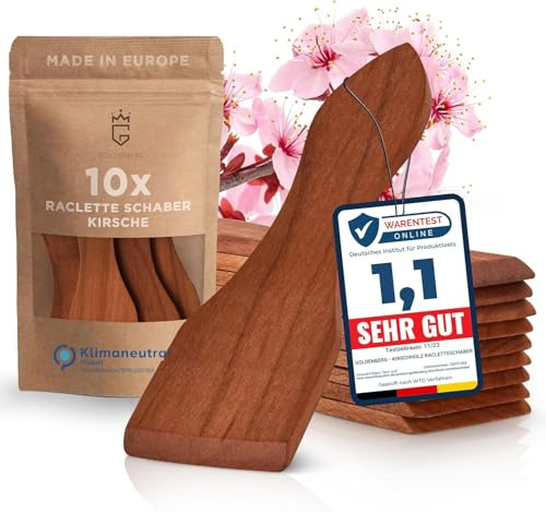 GOLDENBERG® 10 Raclette Schaber Kirsche mit geölter Oberfläche aus Europäischer Produktion | Zertifiertes Kirschholz | langlebige Raclette Spachtel für den mehrfachen Gebrauch