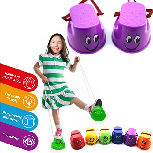 Boxwizard 2 Paar zufällige Farbe Topfstelzen Laufdollis extra dicker Kunststoff für Kinder rutschfeste Stelzen mit Gummirand Verdickte Kindersport Kindergarten Eimerstelzen(Wie gezeigt)