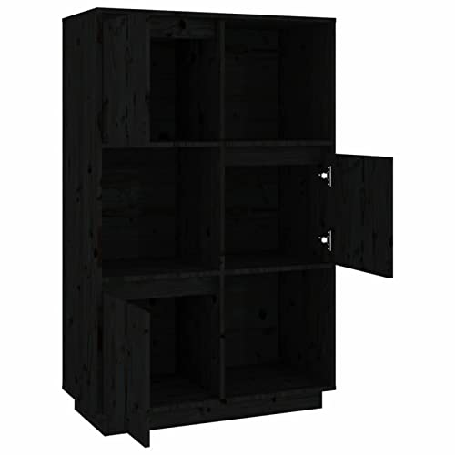 Tidyard Highboard Kommode Anrichte Standvitrine Mehrzweckschrank Weinschrank Standschrank Schrank Massivholz Kiefer Schwarz 74x35x117 cm