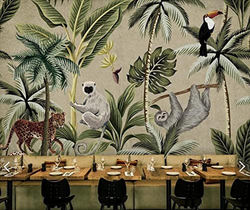Wandmalereien Anpassen Tapeten 3D Handgemalte Südostasien Tukan Affe Tropische Tapete Wandbild Für Wohnzimmer Wohnkultur 430Cm(W)×300Cm(H)