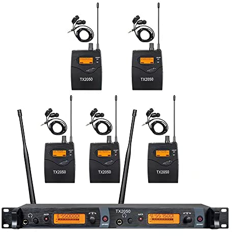 OPQRST Kabelloses In-Ear-Monitorsystem, 2-Kanal, 5 Bodypacks, Überwachung im Studiomonitor, UHF-Sender, Frequenzüberwachungstyp für Bühne, Kirche, Band, Musiker, Schule