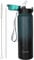OLDLEY Stainless Steel Water Bottle with Straw 1L Vaccum Insulated Large Drink Flask Metal Water Bottles 1 Litre Leakproof Keep Drinks Hot Cold for Sports Gym Adult Women Men(Green Black, 1 Lid)