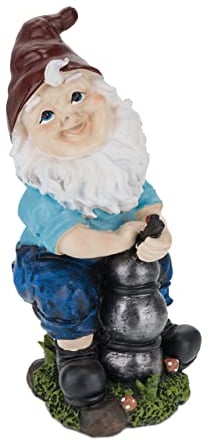 Relaxdays Gartenzwerg mit Wasserpumpe, wetterfest, frostsicher, UV-beständig, HxBxT: 24,5 x 11 x 14 cm, Gartendeko, bunt