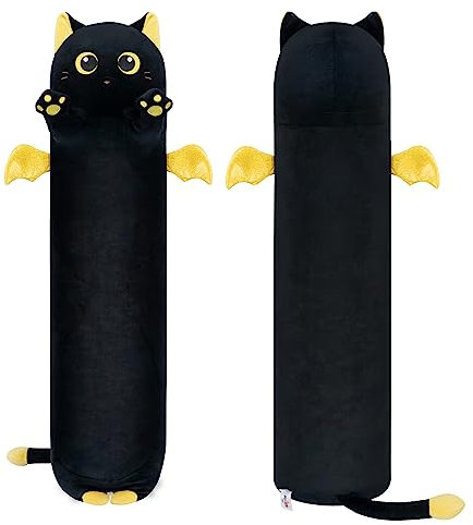 Mewaii 110CM Kuscheltier Kawaii Langes Katzen Plüsch Kissen Mondauge Schwarz Stofftiere Plüschtier Ausgestopftes Tier Spielzeug Kuschelkissen Geschenk Plüschkissen