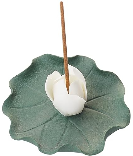 GORGECRAFT Quemador de Incienso de Loto Blanco de Cerámica con Bandeja Soporte para Varitas de Incienso de Cono de Flor Hecho A Mano Soporte de Base de Bobina Soporte para Cenizas de Hojas Plato