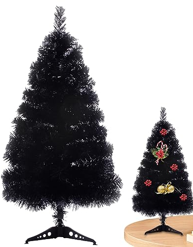 Mini Weihnachtsbaum KüNstlich 2ft schwarz Kleiner Christmas Tree mit stabilem Standwetter resistent leicht zu montieren kleine Weihnachtskiefern für Weihnachtsdekorationstischdekorationen