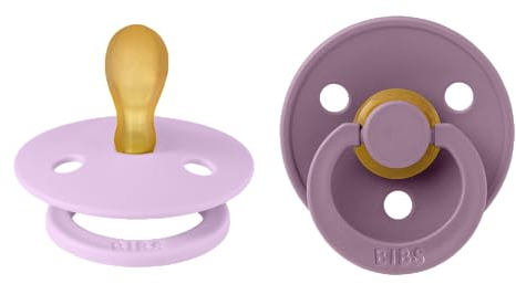 BIBS Colour Symmetrical Soother 2-Pack, BPA Free Dummy Pacifier, Symmetrical Nipple. Natural Rubber Latex, Made in Denmark, Size 1 (0-6 Months), Violet Sky/Mauve