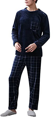Pigiama Uomo Invernale, Pigiama da Casa Uomo, Pigiama Pile Caldo Uomo Pile Caldo con Cappuccio Pigiami Due Pezzi Lunghi Idee Regalo di Natale (A, 3XL)