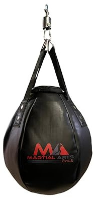 MA MARTIAL ARTS STYLE Sac de Frappe Professionnel en Forme de Larme pour entraînement MMA, Kickboxing, Muay Thai, Sac Lourd de Forme Ronde (Vide) (Noir, 110)