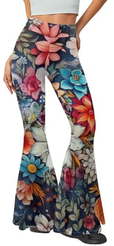 Howilath Boho Bright Blossom Ausgestellte Yogahose Frauen Mandala Blume Lange Bauchkontrolle Hosen Floral Hohe Taille Hosen für Workout, Mandala-Blume, XXL