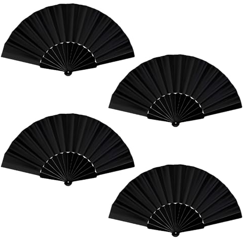 4 Stück Handfächer Dekoration Faltfächer Schwarz Folding Fans Chinesischer Fächer Schwarz Taschen Faltfächer für Sommer Hochzeit Party Aufführung Tanz Dekoration