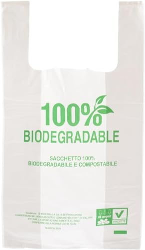 spar-home® Biomüllbeutel 25 Liter – Ideal für Biomülleimer Komposteimer Küche Kompostierbare Müllbeutel Bio Müllsäcke mit Griff Biomülltüten für Lebensmittel (200)