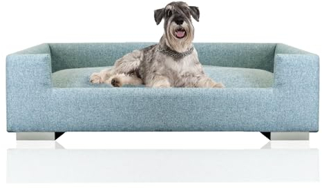 Rohrschneider Hundesofa | Hundebett mittelgroße und Grosse Hunde | waschbar | robuster Polsterstoff | 100% Polyester | türkis | B 90 xT 57 x H 26 cm | inkl. 2X Dekokissen
