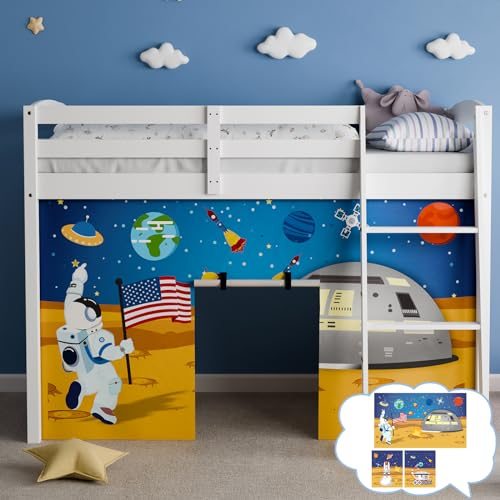 YRDKB Astronauten-Etagenbett-Vorhänge – 45H Premium und anpassbare Cartoon-Hochbettvorhänge für Kinder, um die fantasievolle Kreation zu verbessern, Schlafzimmervorhänge (3 Stück, Zwillings)