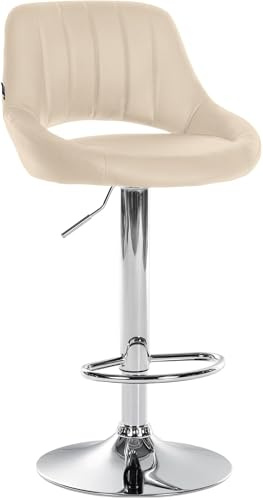 CLP Barhocker höhenverstellbar mit Lehne Milet, Barstuhl gepolstert Kunstleder, Tresenstuhl mit Metallgestell drehbar | Farbe Creme Gestell Farbe Chrom