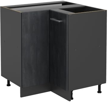 Vicco Eckunterschrank R-Line, Schwarz Beton/Anthrazit, 75.6 cm ohne Arbeitsplatte