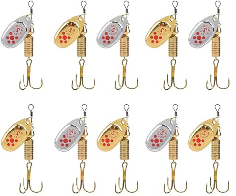 HunicandIU Esca da pesca in argento dorato, 10 cucchiai da pesca, per acqua salata, esche in metallo duro, per pesca efficace alla trota e al pesce persico