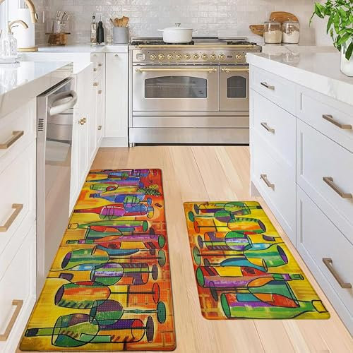 LIBRNTY 2 Piezas Kitchen Mat Floor,Alfombras Cocina,Antifatiga Tapete de Cocina,Alfombra Pasillo,Alfombra Cocina Lavable Antideslizante,Salón,Oficina,Alfombra de Cocina Lavable de Secado rápido