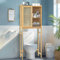 unho Meuble de Rangement au-Dessus des Toilettes: Organisateur en Bambou à Portes Rotin Placard Toilette WC avec Étagère Réglable Intérieure - 60x26x156cm