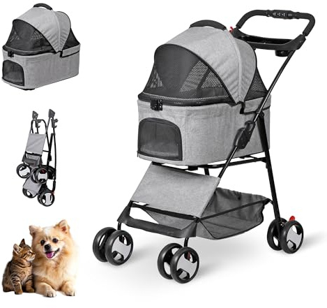 Pet Stroller 4 Wheels Dog Cat Stroller for Small Medium Dog Cats Carrier Jogger Travel Foldable Puppy with Detachable Carrier