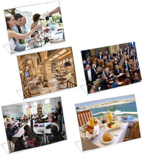 KAWASIMAYA 5 Pezzi Espositore da Tavolo Espositore a4 Plexiglass Trasparente Espositore Plexiglass a4 Porta Menu da Tavolo Porta Listino a4 Espositore Plexiglass a5 Numeri Tavoli (A5 orizzontale)