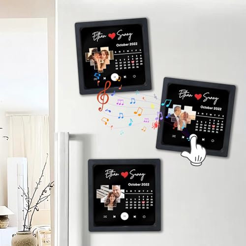 Custom Photo Music Album Fridge Magnet with Calendar, DIY Customized Music Module for Couple
