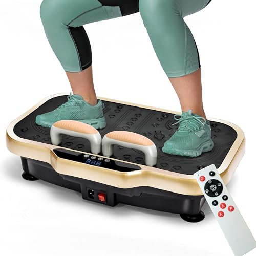 Vibration Plate Exercise Machine, Whole Body Workout Power Vibration Plate for Lymphatic Drainage, Push-up Grips, Vibration Plate for Weight Loss, Home Gym Shaping Fitness Workout, 180 Speed/Max 450lb