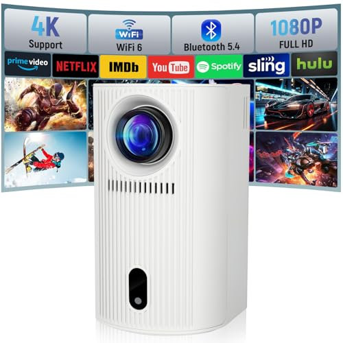 Mini Beamer 4K 1080P, Mini Projektor 200 ANSI Lumen, Tragbarer Videoprojektor, Automatische Vertikale Korrektur und WiFi 6/BT5.4, Eine Neue Generation von Geschlossenen Smart-Projektoren
