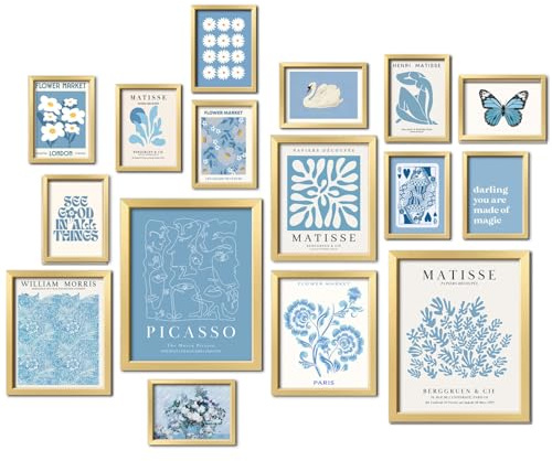 Anerza 16 Stück blauer Matisse-Galeriewanddruck für Schlafzimmer und Wohnzimmer, Collage-Set für Teenager und Mädchen