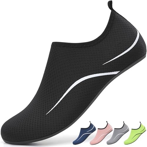 gitzing Water Shoes for Women Men Beach Quick-Dry Swim Aqua Socks Breathable Barefoot Shoes for Beach Surfing Driving Pool Yoga Travel(Black,38 EU/5 UK)
