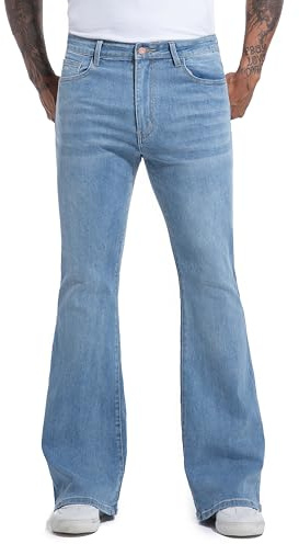 MZNBURAM Stretch-Jeans für Herren mit Schlag, schmale Passform, ausgestellte Denim-Hose im Disco-Stil, Innenbeinlänge 79 cm