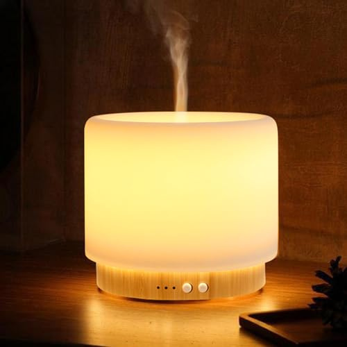 Aroma Diffuser – 280ml Ultraschall Diffusor für ätherische Öle mit Luftbefeuchtung und Schlaf-Nachtlicht aus Keramik & Bambus, Auto-Off, BPA-frei, geräuschlos, ideal für Zuhause, Büro und als Geschenk