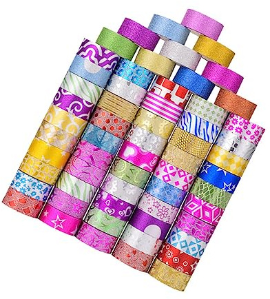 Alipis 60 Rollen Buntes Washi Tape mit Glitzermuster pro Rolle Dekoratives DIY Klebeband für Scrapbooking Planer Geschenkverpackung Handliches Langlebiges Bastelzubehör