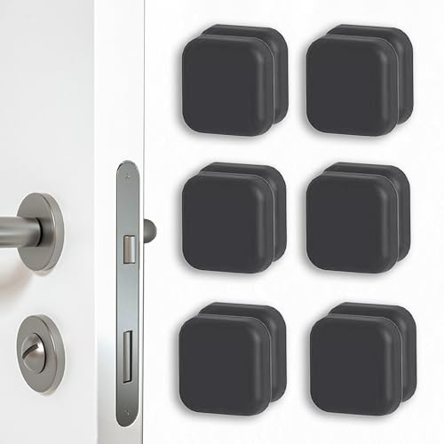 12 Pack Black Square Small Silicone Door Stoppers Wall Protector, Self-Adhesive Bumper Pads for Door Knob & Furniture Corners - Noise Reducing, Waterproof Wall Guard for Home Office